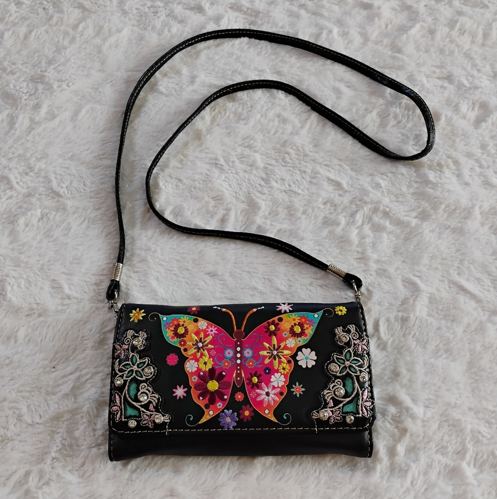 Butterfly Embroidered Rhinestone Purse Wallet - Picture 6 of 8